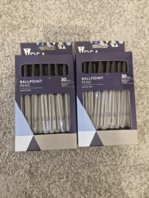 2×-Idea-Ballpoint-Pens-Black-Ink-Pack-of-30-Each-Medium-1.0mm