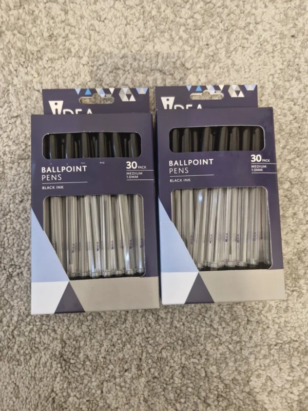 2×-Idea-Ballpoint-Pens-Black-Ink-Pack-of-30-Each-Medium-1.0mm