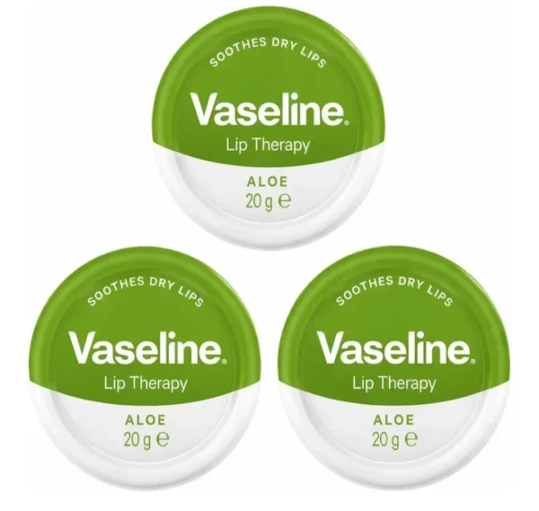 3× Vaseline Lip Balm Therapy Petroleum Jelly With Aloe Vera 20g Travel Size