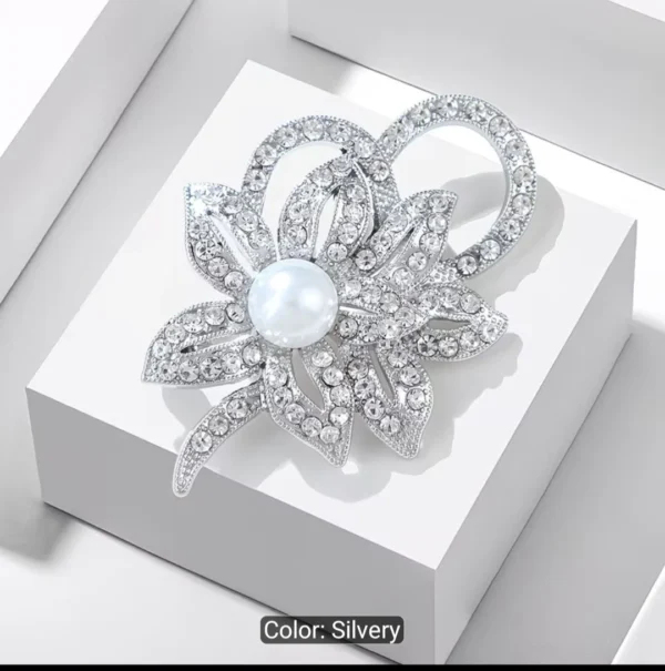 Twin Patterns Large Petals Silver Brooch Coat Pin Chest Flower Button