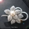 Twin Patterns Large Petals Silver Brooch Coat Pin Chest Flower Button