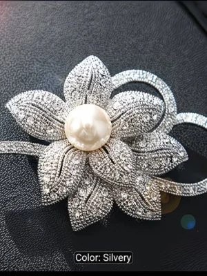 Twin Patterns Large Petals Silver Brooch Coat Pin Chest Flower Button