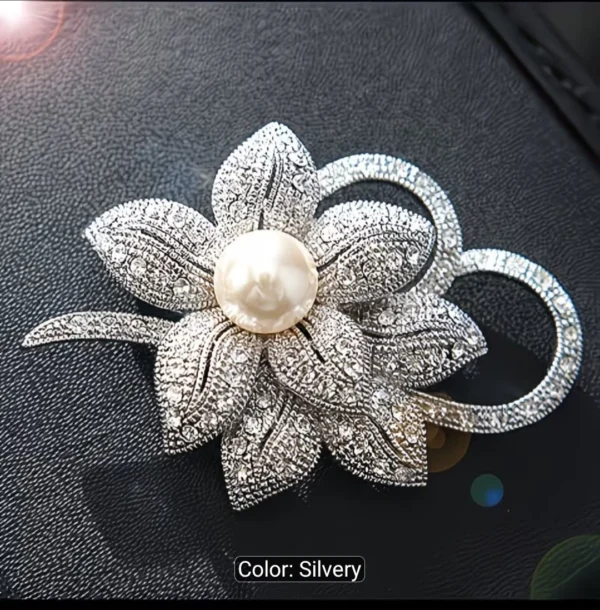 Twin Patterns Large Petals Silver Brooch Coat Pin Chest Flower Button